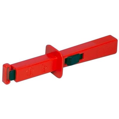 Triarca FH1 patronhåndtag til 1-polet sikring, 2x63A i klar rød plast med grønne detaljer.