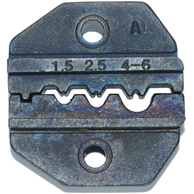 Nelco HD-RAM pressebakke til uisolerede kabelsko og presmuffer på 1,5–6 mm², set forfra med størrelsesmarkeringer.