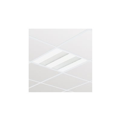 Philips Lighting FlexBlend RC340B indbygningsarmatur i hvidt stålhus med mikrolinseoptik, monteret i et akustikloft.