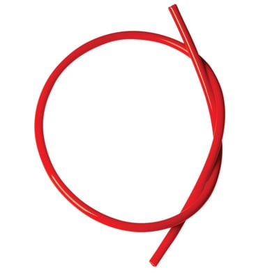 Rødt kapillærrør fra UTC Fire & Security, 10 mm i diameter og 100 meter langt, vist i en cirkulær form.