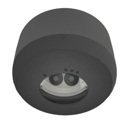 B.E.G. P-sokkel/underlag PD2N H i antracit, set skråt nedefra med rund form og åbning med to synlige cirkulære dele.