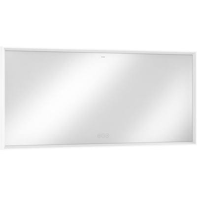 Frontvisning af Hansgrohe Xarita E spejl 1600x700 mm med integreret lys og touch-sensorer i aluminiumsramme.