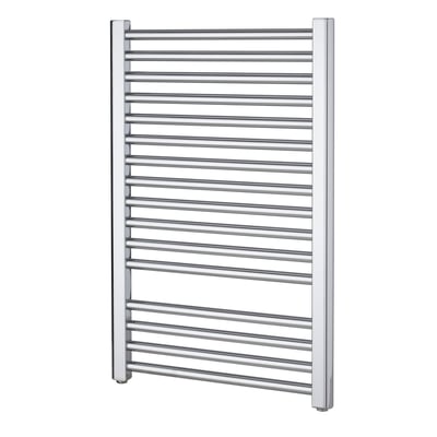 Stelrad Helena håndklæderadiator i krom, planmodel med 500 x 1172 mm dimensioner og mange vandrette rør.