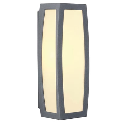 SLV Meridian udendørs væglampe med opal PC-lysoverflade og mørkegrå aluminiumsramme, isoleret på hvid baggrund.