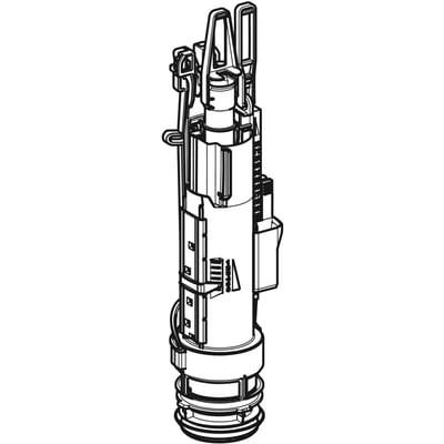 Stregtegning af Geberit skyllegarniture type 212 til Omega 82 med lodret plastmekanisme til 3/6-liters skyl.