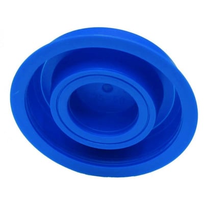 Blå universal prop i plast til rør fra 110-160 mm, vist forfra på hvid baggrund.