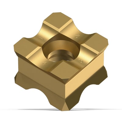 Fein vendeplatte SX i messingfarve med radius 2,5 mm, nummereret 1-4, vist på hvid baggrund.