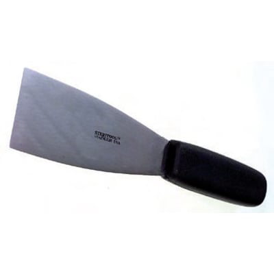 Steritool rustfri spartel 230x75mm med et sort ergonomisk polypropylen håndtag og et bredt blad af rustfrit stål.