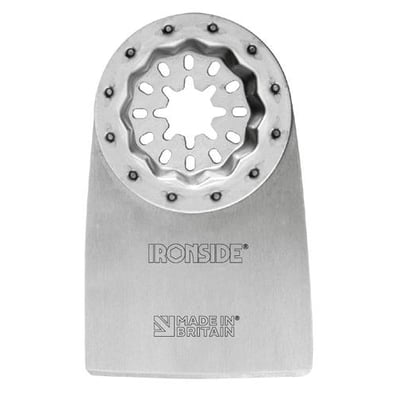 Ironside 52 mm spartel/kniv til multicutter med bredt, fladt metalblad og Starlock-optag.