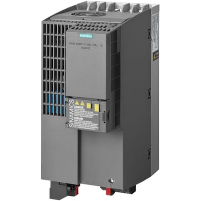 Siemens SINAMICS G120C motor på 15,0kW med 3AC 380-480V forsyning og integreret filter i grå plastkonstruktion.