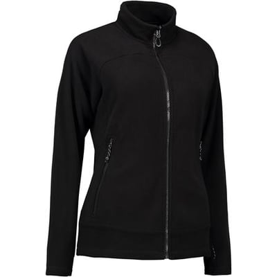 ID Identity damefleece zip mix cardigan i sort, str. 2XL, med lynlås og sidelommer.