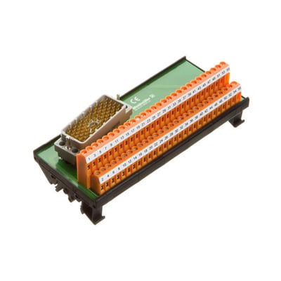 Weidmüller LP2N interface-modul med orange terminaler og gråt ELCO-indstiksstik, set skråt ovenfra.