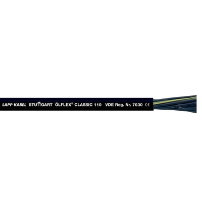 Lapp Olflex Classic 110 4G4 BK kabel med synlig tekst og afisolerede ledere på hvid baggrund.