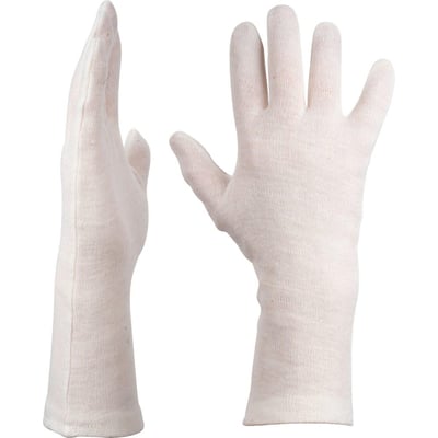 OX-ON Inderhandske Comfort 13303 i str. 10, lang model i hvid af 50% bomuld og 50% polyester med synlige fingre.