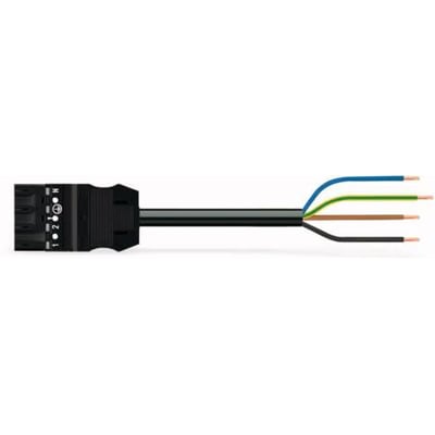 Wago 3M sort 4x1,5 tilslutningskabel med hanstik og afisolerede ender, klar til installation på hvid baggrund.