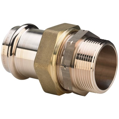 Viega Seapress overgangsforskruning i CuNi10Fe1,6Mn, 15 mm x 1/2" NPT, med synlige gevind og pres-kobling.