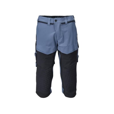 Mascot Customized knickers 22249-605 i stenblå/mørk marine, vist forfra med fokus på stretch-materiale og CORDURA® knæbeskyttelse.