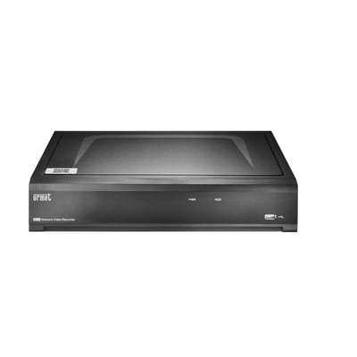 Urmet NVR-optager med 16 kanaler, 12M og 16 PoE-porte, set forfra med sort kabinet og USB-port.
