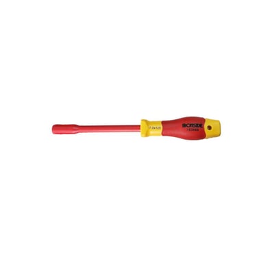 Ironside VDE-topskruetrækker med 7 mm spids og isolering til 1000 V, vist vandret med rødt skaft og gulrødt greb.