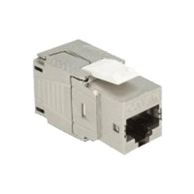 DeLock Keystone modul RJ45 jack Cat.6A toolfree i grå med LSA-tilslutning, perfekt til netværksinstallation.