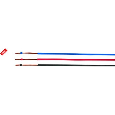 Mørkeblå H07Z-K ledning med 6 mm² tværsnit og 4,7 mm diameter, vist sammen med røde og sorte ledninger på hvid baggrund.