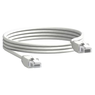 Schneider Electric ledning på 0,3 m med 2xRJ45 stik i hvid, pakket i en løs hvid sløjfe.