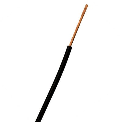 En sort H07V2-K RK 4,0 leder med synlig kobbertråd i den ene ende, 1000 meter box levering.