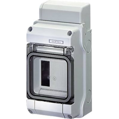 Grå KV gruppetavle KV 3M IP54 af termoplast med mærket HENSEL, egnet til udendørs brug.