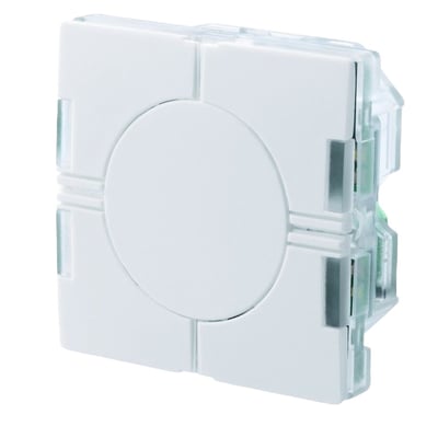 Carlo Gavazzi Aurora 44x44 lyskontakt med fire trykknapper og fugtføler, set skråt forfra med synligt kabinet.