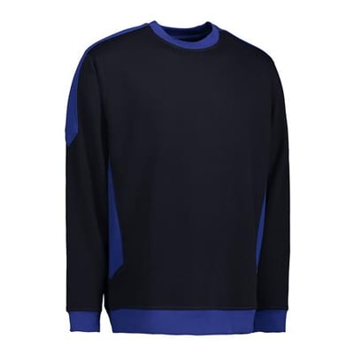 ID Identity Pro wear sweatshirt i navyblå med kontrastdetaljer i kongeblå ved ærmer og ribkant. Sweatshirten har rund hals.