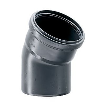 Nicoll Friaphon 78 mm 45° bøjning i mørkegrå plast, med indvendigt gevind og glat yderside.