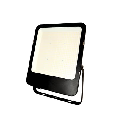 Stærk Blue Electric 300 W LED-projektør i sort aluminiumshus med hærdet glas og justerbart montagebeslag.