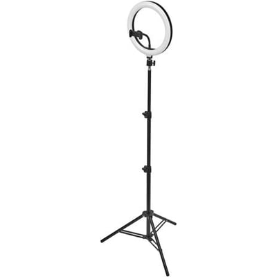 Ledvance LIGHT RING gulvlampe uden mobil, viser den sorte justerbare stativfod og den runde lysring.