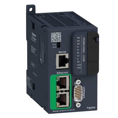 Schneider Electric Modicon M251 TM251MESC PLC med 24V forsyning, med seriel, Ethernet og CANopen-porte.