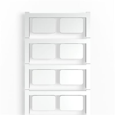 Weidmüller SM 27/18 MC sølvfarvede trykknapmærker i et MultiCard-system, 18mm x 27mm polamid. Hvid baggrund.