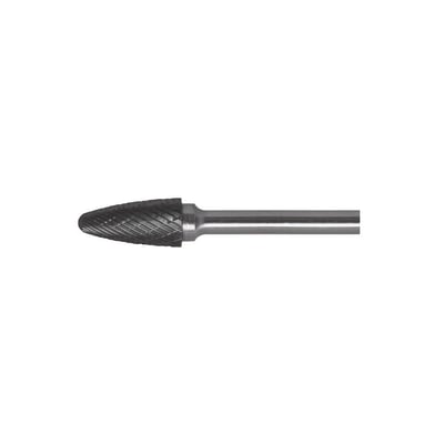 Ironside roterende hårdmetalfil F 1225 X, 25 x 12 mm, med spidset, afrundet filhoved og skaft set fra siden.