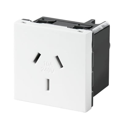 Weidmüller-indsats til komponenthus med hvid front, tre stikåbninger og markeringen 10A 240V.
