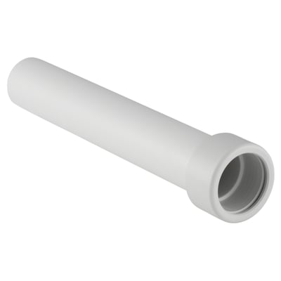 Geberit forlængerstykke i hvid plast, 50 x 500 mm, vist med muffeenderne tydeligt fremhævet.