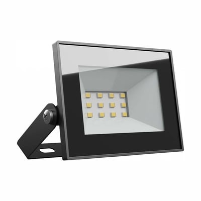 Sort SpectrumLED 10W LED-projektør med synlige dioder og justerbar monteringsbøjle, IP65 og 6000K.