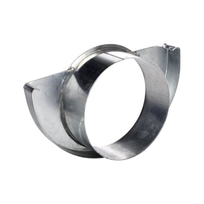 Plastmo 11" x 75 mm endebund med hul i zink, viser den buede form og åbne ende.
