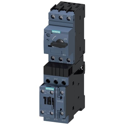 Siemens motorstarter 3RA2 DS S0 størrelse S0 med 4,5-6,3A indstilling og 24V DC spole, vist på hvid baggrund.