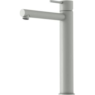 Mora INXX II Sharp High håndvaskarmatur i mat-grå med lang tud og lige design. Ideel til moderne badeværelser.