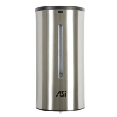 Isa automatisk sæbedispenser i rustfrit stål til vægmontering med brudsikkert glas og sensor. Inkluderer ASI logo.