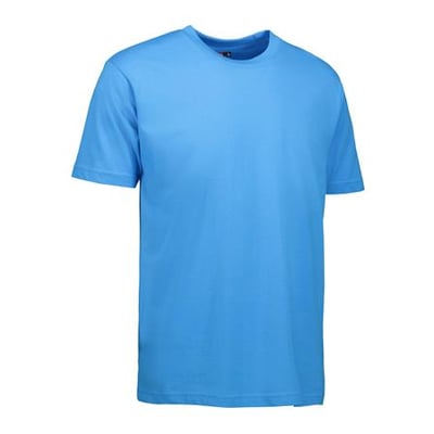 ID Identity Game T-shirt i en klar cyan farve med rund hals og korte ærmer, vist på en neutral baggrund.