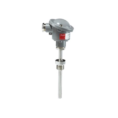 Danfoss temperaturtransmitter MBT 3252, isoleret fra siden, viser G1/2A gevind og 250mm probe.