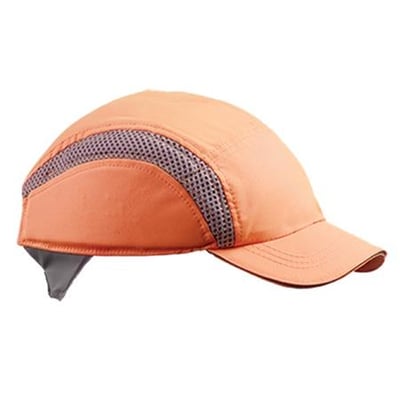Hi-Viz orange bump cap med god ventilation og justerbar størrelse på 54-62 cm, lavet af ABS og polyester.