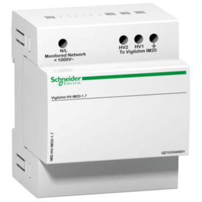 Schneider Electric Vigilohm HV-IM20-1.7 spændingsdeler til overvågning af IT-netværk, vist på hvid baggrund.