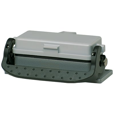 Procon B6 chassishus med låg, 28 mm høj, fremstillet af pulverlakeret aluminium med langsgående låsebøjle og en grå top.