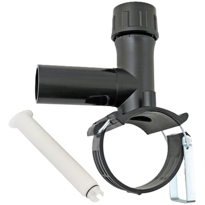 Sort AVK Fusion EL-anboringsbøjle med sideudtag og metalbøjle, 110 x 32 mm, PE100, SDR11 og PN16.