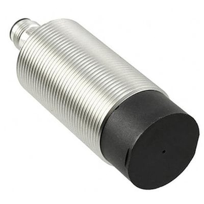 Omron LITE induktiv aftaster i nikkel-messing med kort M30 gevind, uafskærmet, 30 mm detektionsafstand og M12 plug-in.